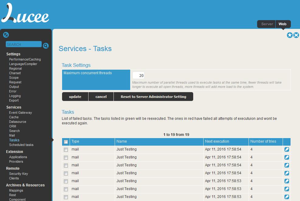 Lucee Email Task List